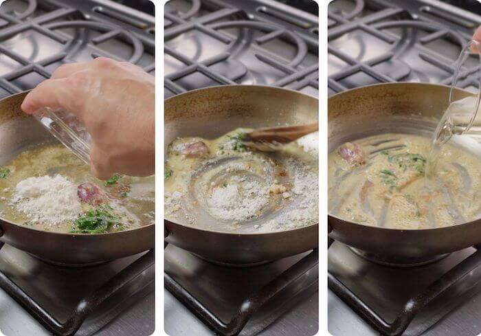 pan sauce being prepared in frying pan