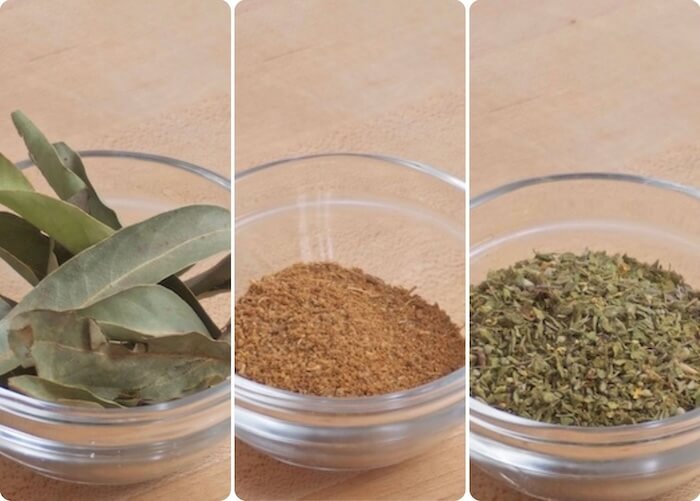 bay leaves, ground cumin, dried oregano