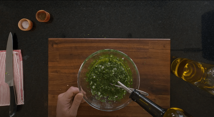 chimichurri being prepared