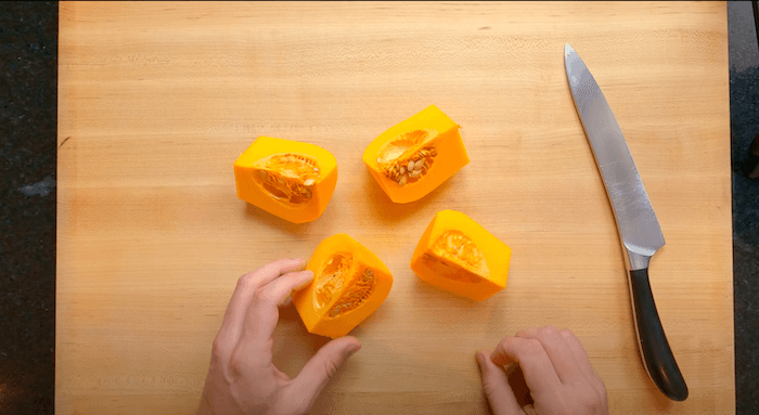 butternut squash being prepared