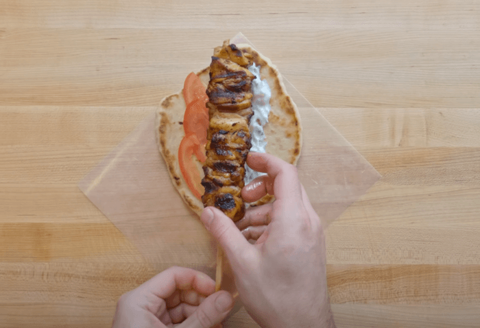 souvlaki being prepared