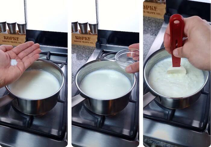 milk being prepared for cheesemaking 