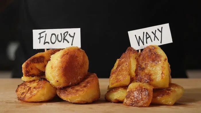 2 varieties of roasted potatoes, with great golden colour