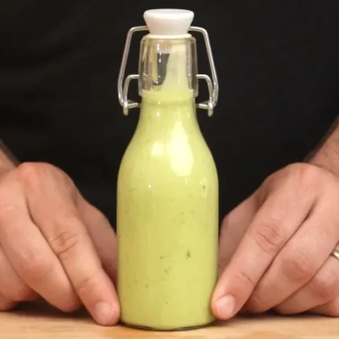 A bottle of avocado dressing