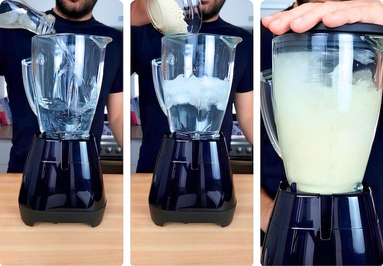 Homemade oat milk being blended in a blender