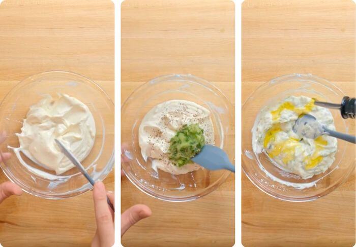 tzatziki being mixed in bowl