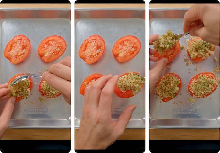 provencal tomatoes on a tray being prepared