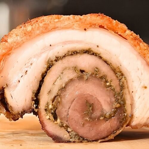 close up rolled porchetta