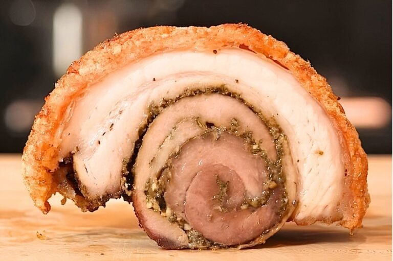 close up rolled porchetta