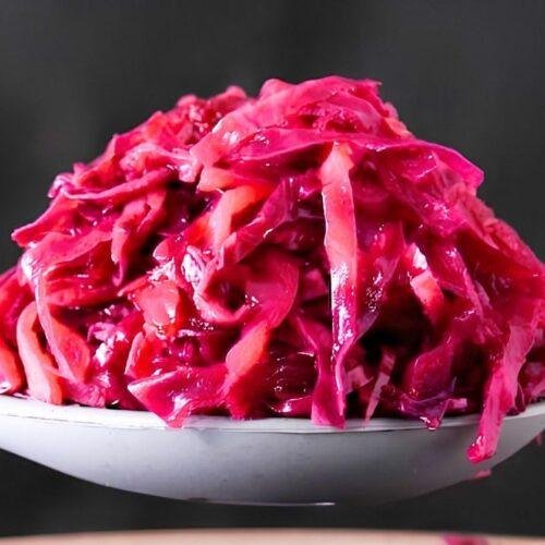 spoon full of braised red cabbage