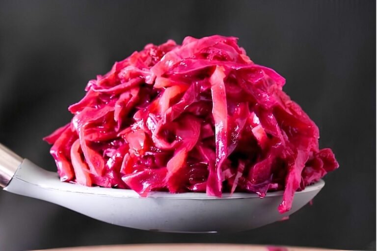 spoon full of braised red cabbage