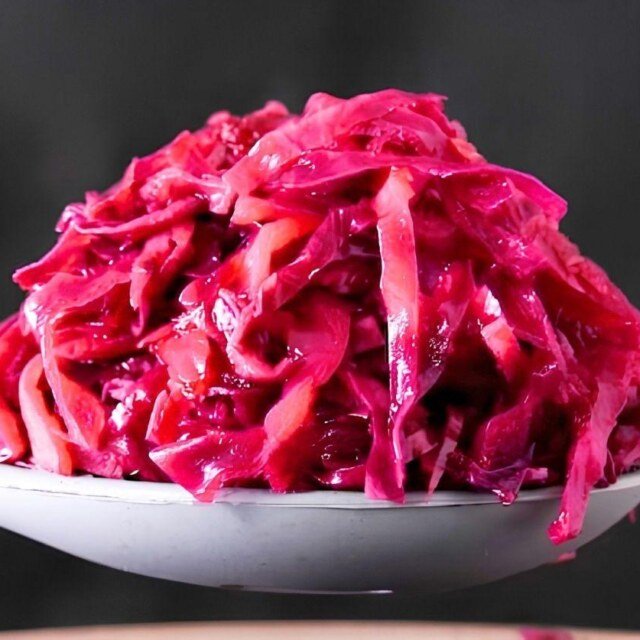 spoon full of braised red cabbage
