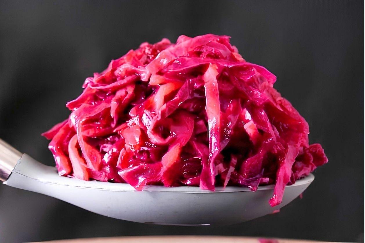 spoon full of braised red cabbage
