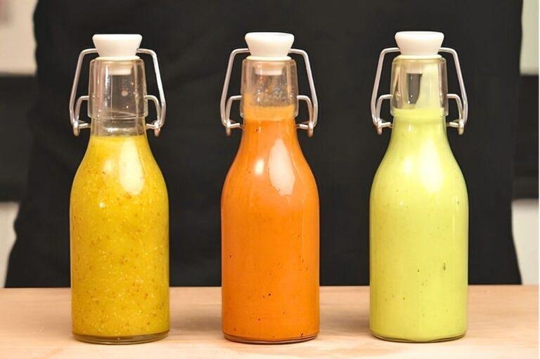 3 bottles of different flavoured salad dressings