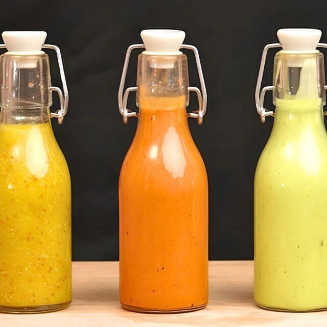 3 bottles of different flavoured salad dressings