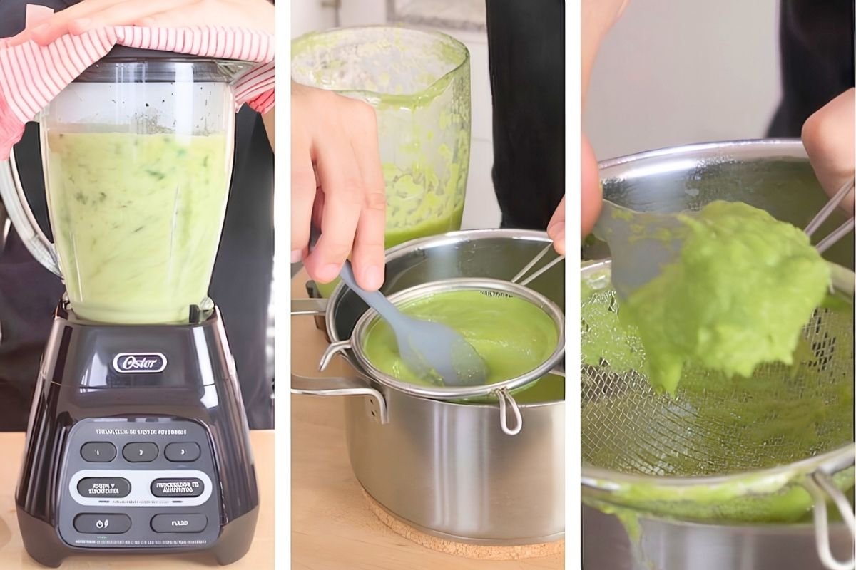 Asparagus soup being blended in a liquidiser