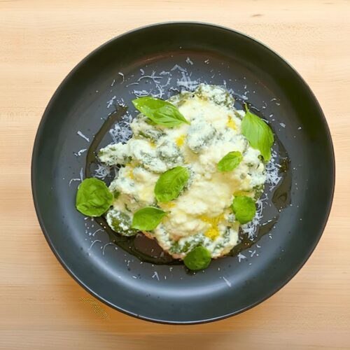 Homemade spinach cavatelli in lemon ricotta sauce