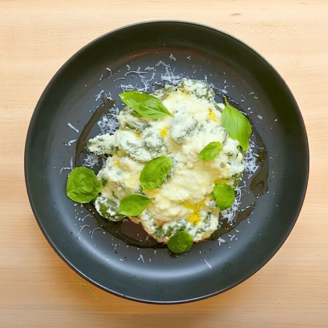 Homemade spinach cavatelli in lemon ricotta sauce