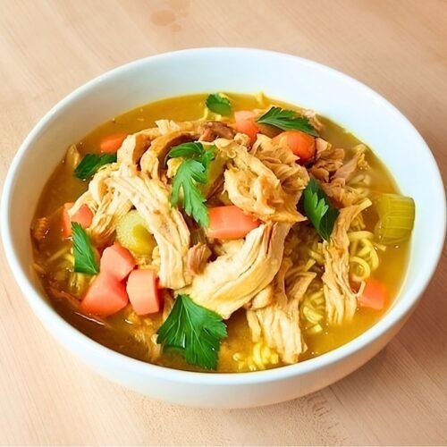 Homemade chicken noodle soup with vegetables
