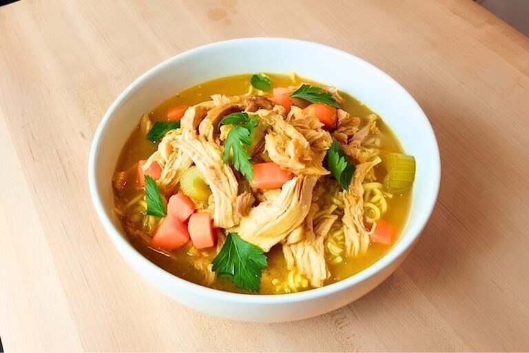 Homemade chicken noodle soup with vegetables