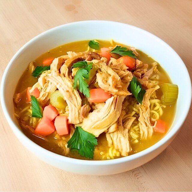 Homemade chicken noodle soup with vegetables