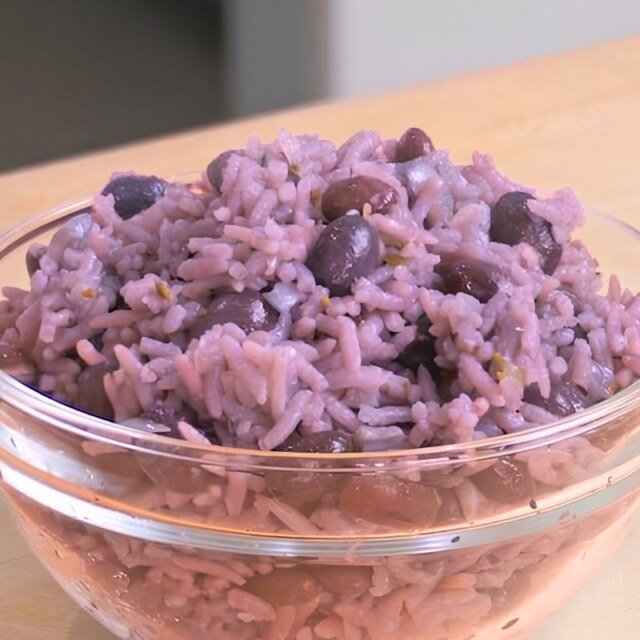 bowl of rice and beans on worktop