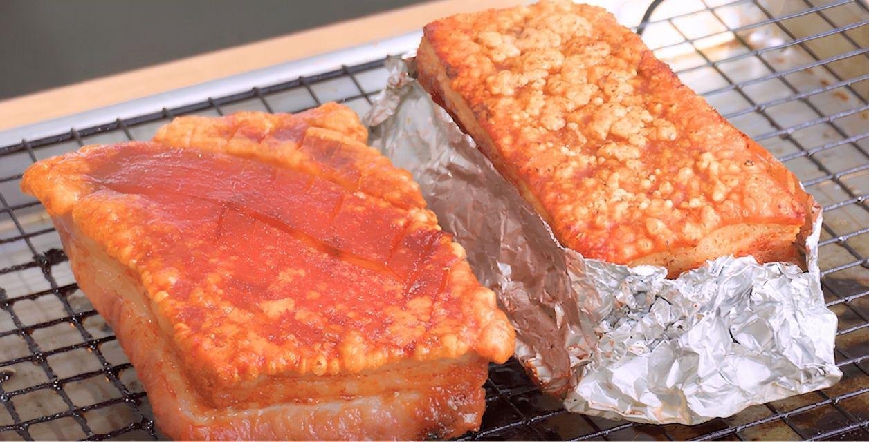 comparing the 2 different pork bellies